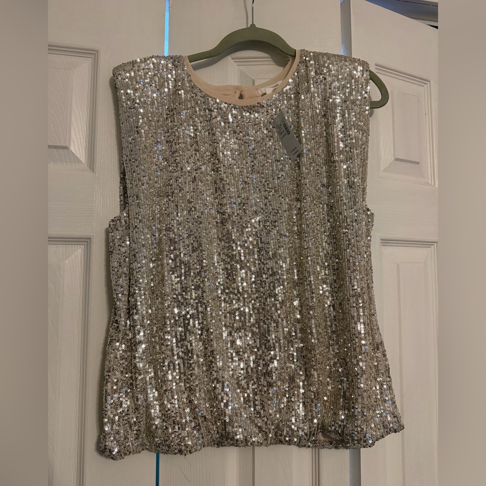Sleeveless Silver Sequin Women's Top